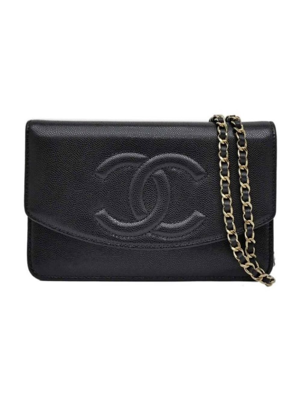 Chanel Chain Wallet Ap4653 Grained Shiny Calfskin Black Gold Hardware